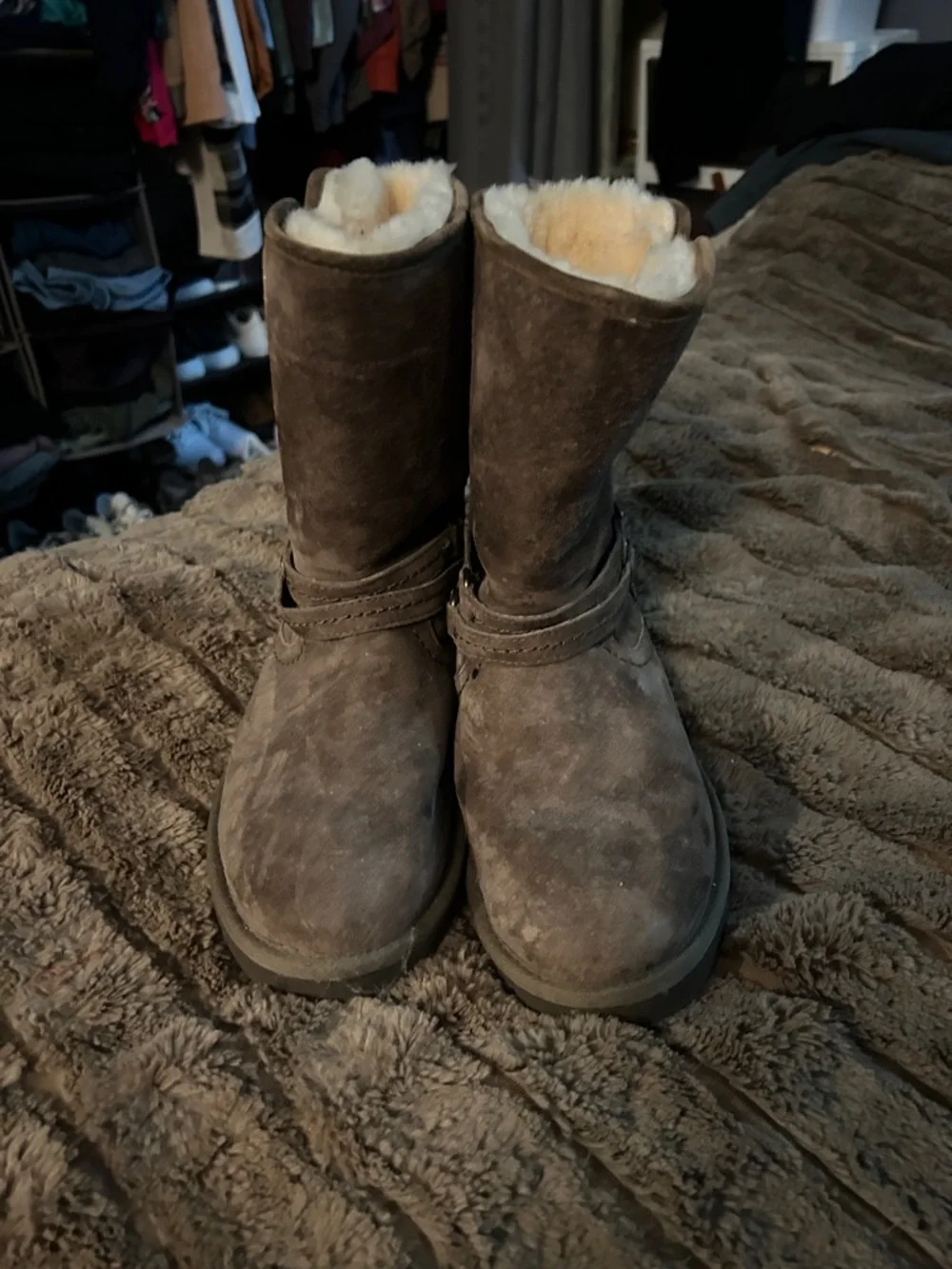 UGG Brown Suede Shearling Mid-Calf Boots - Picture 2 of 4